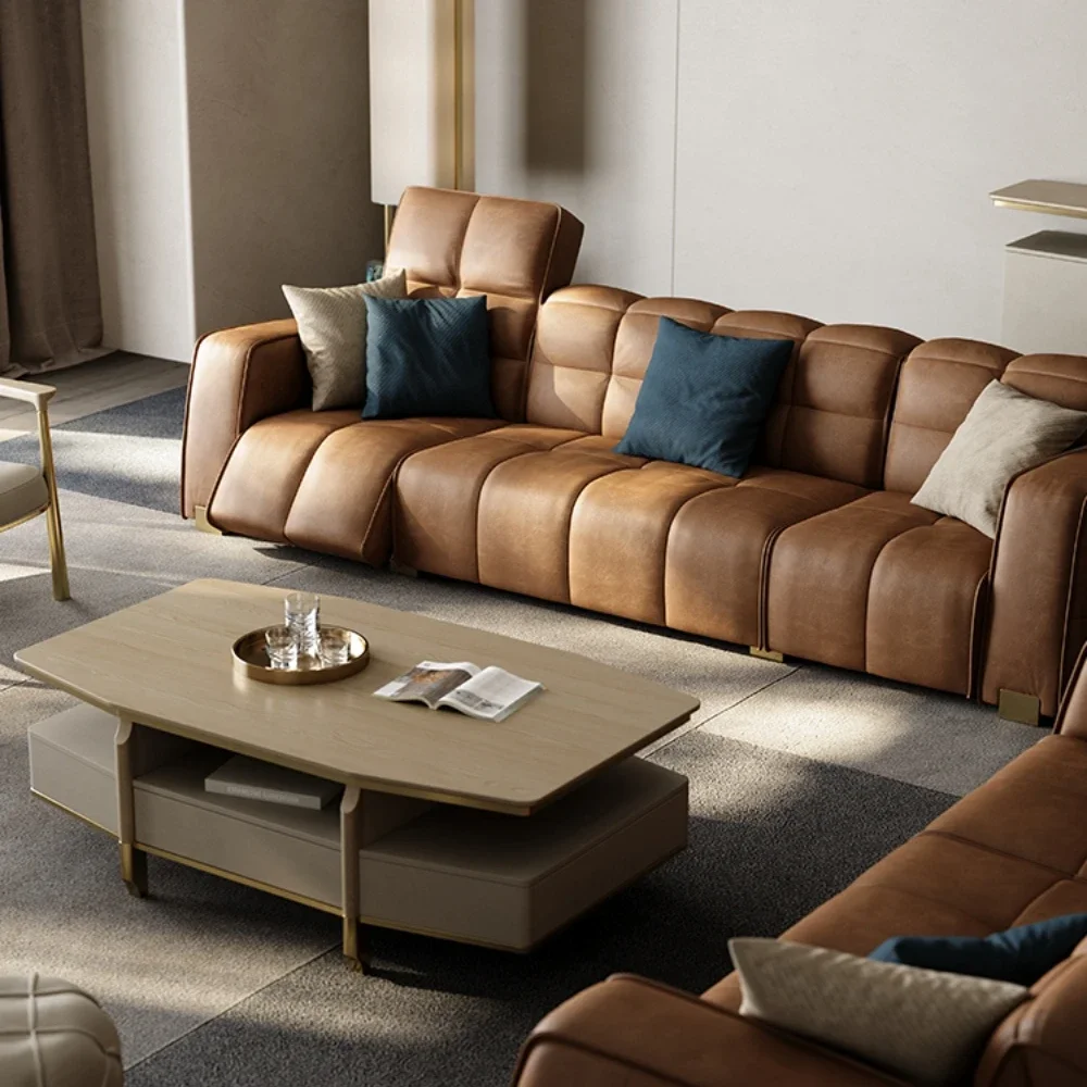 Sofa Villa Living Room Straight Row Electric Sofa Combination Minimalist Leather Sofa