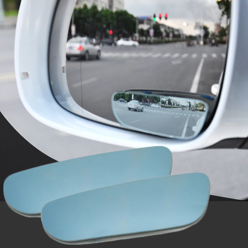 Hd bezel-less adjustable long strip small round mirror Blind spot mirror automotive rear view auxiliary mirror Blue mirror