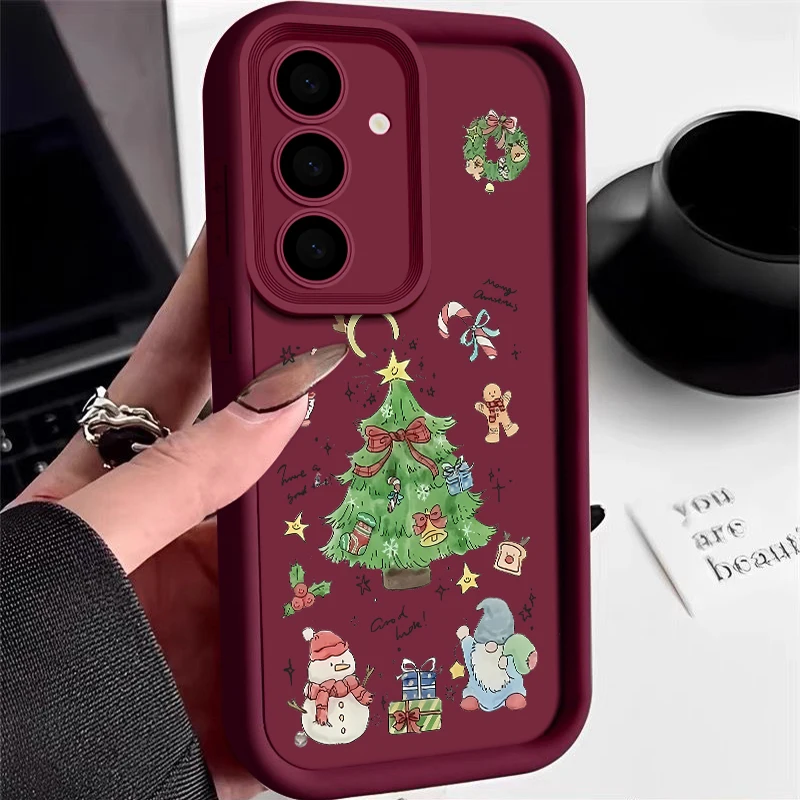 شجرة عيد الميلاد ثلج حقيبة لهاتف سامسونج جالاكسي A17 A16 A56 A15 A55 A54 5G S24 FE S25 Edge S24 S22 S23 Ultra Plus غطاء هاتف من البولي يوريثان