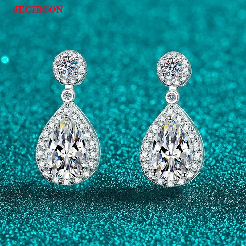 

JECIRCON Women's S925 Sterling Silver Teardrop-Shaped Stud Earrings with 1 Carat Moissanite, Exquisite & Gorgeous Party Jewelry