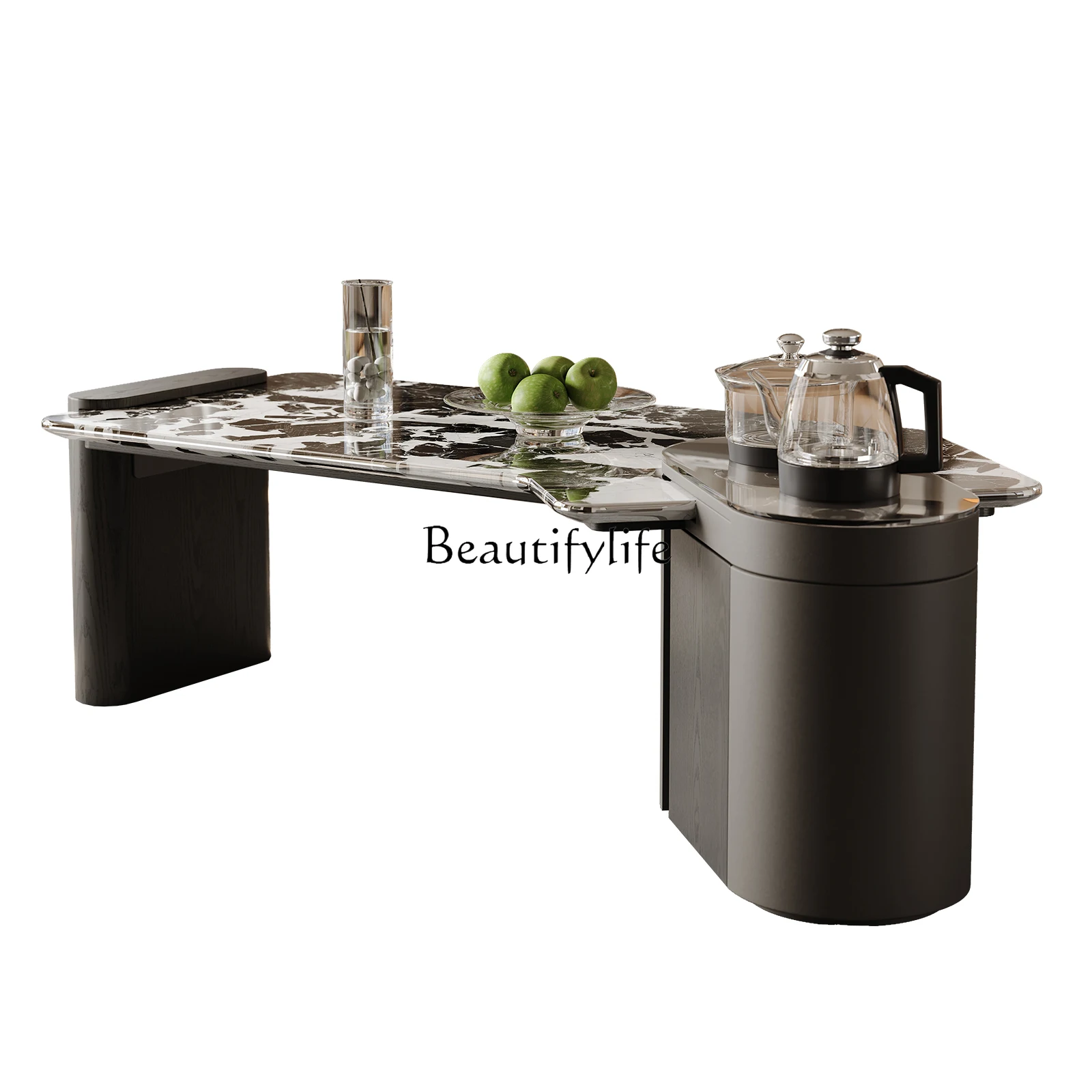 

Italian minimalist living room coffee table household tea integrated marble light luxury high sense rectangular kung fu tea