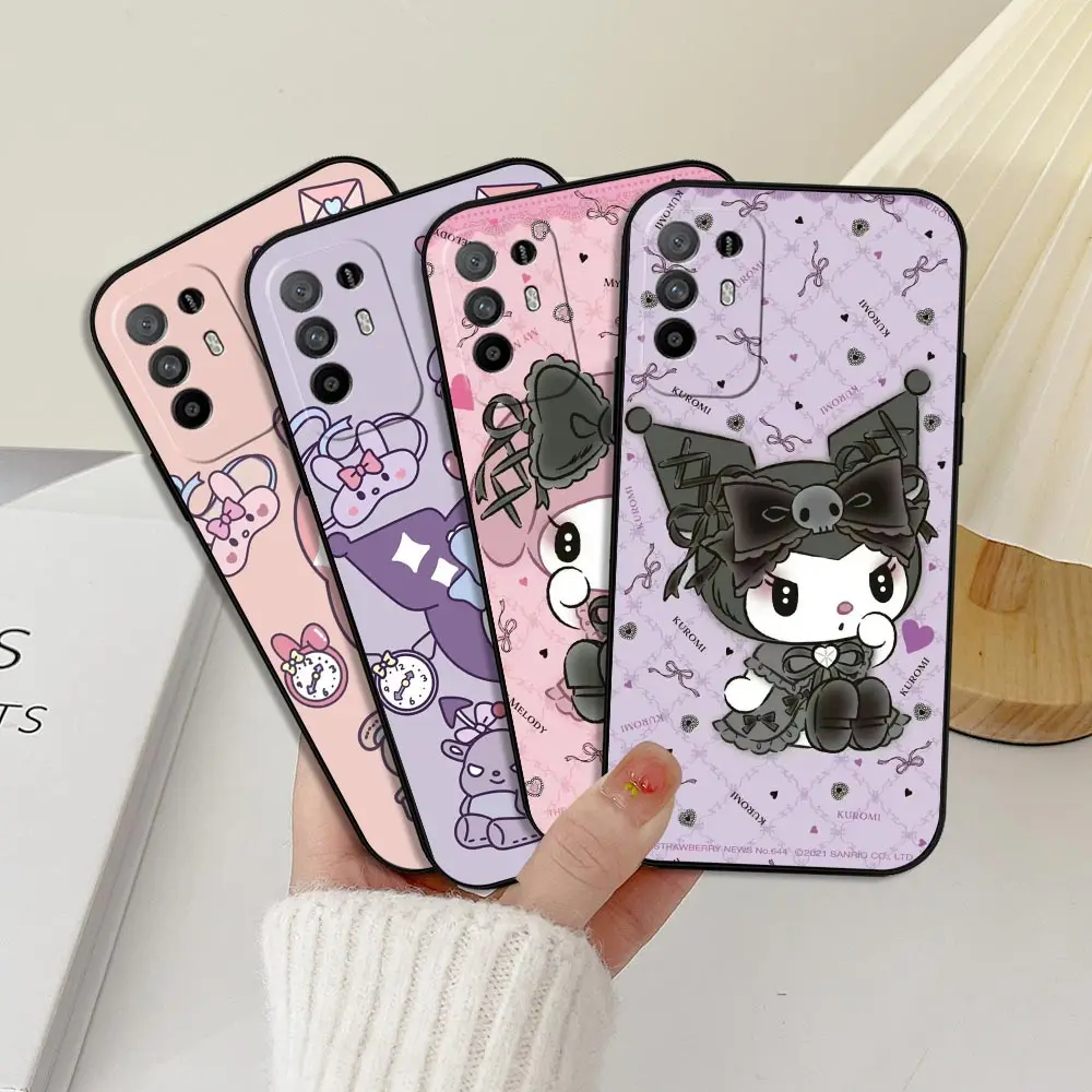 Cute Cartoon Kuromi My Melody Case For OPPO A98 A94 A93 A92 A92S A83 A78 A76 A74 A73 A71 A58 A57 A55 A54 A53 5G Black Soft Cover