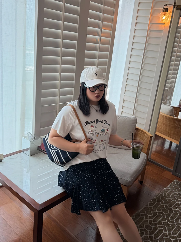 

Юбка с высокой талией в горошек для полных женщин: элегантная, стройнящая, скрывающая недостатки фигуры, весенне-летняя, для повседневной носки, простая, А-силуэт