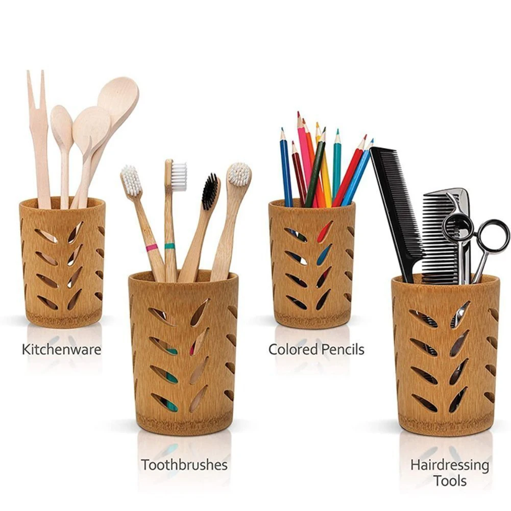 Bamboo Toothbrush Holder Bathroom Toothbrush Cup Drainage Toothpaste Holder KItchen Utensil Holder Chopsticks Storage Holder