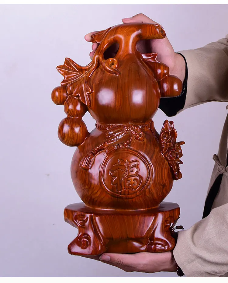 40CM Large-GOOD HOME office Spiritual efficacious Mascot # Handmade Red sandalwood carving FU gourd FENG SHUI statue