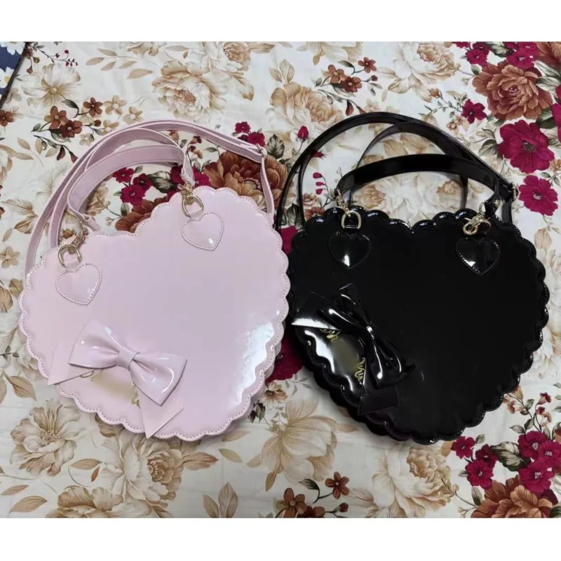 

Women's Lolita Heart Pink Crossbody Bags Women New Sweet Cute Bow Leather Handbags Ladies Japanese Kawaii Shoulder Bag Aesthetic