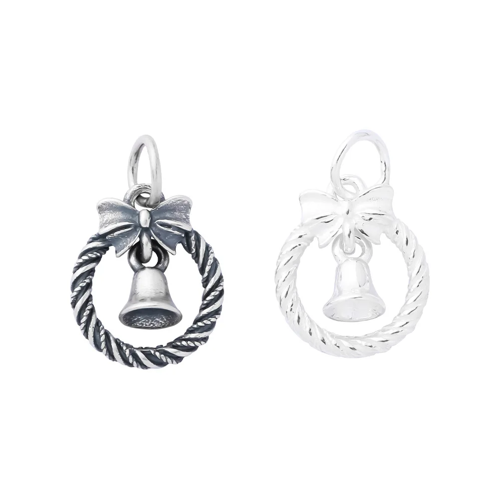 100% Real Sterling 925 Silver Accaccessories Christmas Bell Wreath Charm Pendant For Bracelets Necklaces Key Diy Material S0988