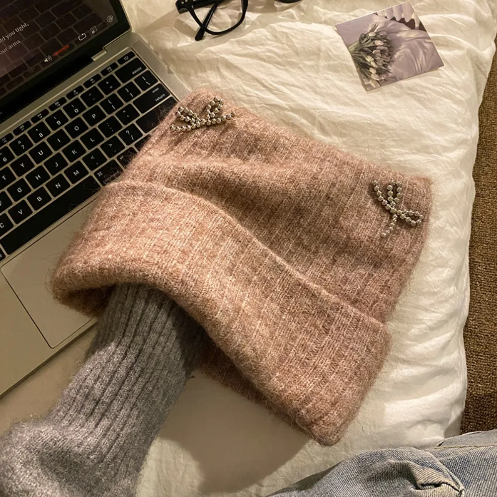 

Harajuku Sweet Cool Cat Ears Beanie Hat Fluffy Bow Knitted Pullover Hat Ear Protection Streetwear Winter Wool Hat Girls