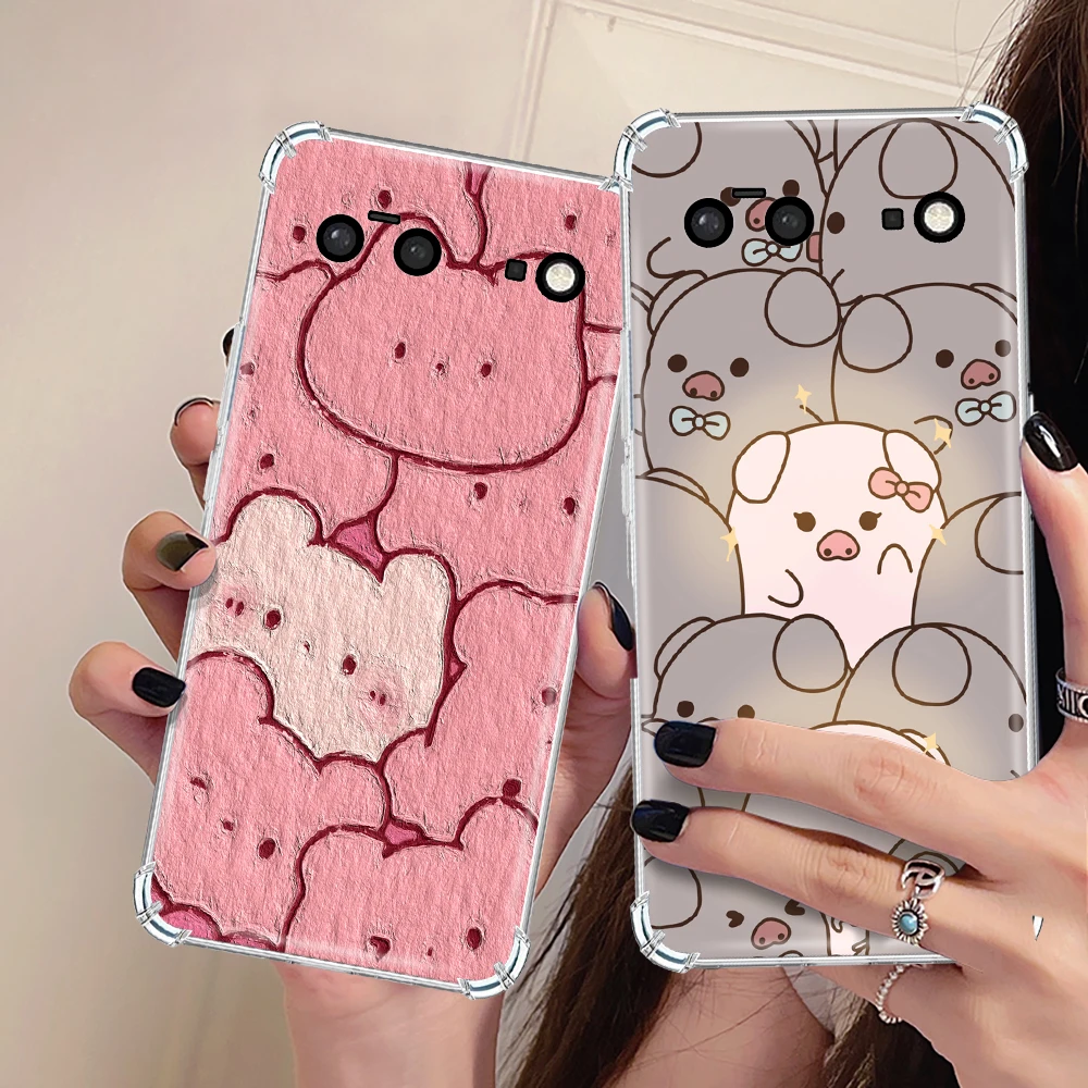 Cartoon Cute Pig Phone Case for Google Pixel 7a 7Pro 7 Shockproof Coque Capa for Pixel 6a 6 8 Pro Transparent Soft TPU Fundas