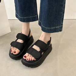 2023Women Summer New Casual Platform Sandals Stretch Fabric Fashion Shoes Women Elegant Wedges Cross Female Casual Footwear Size