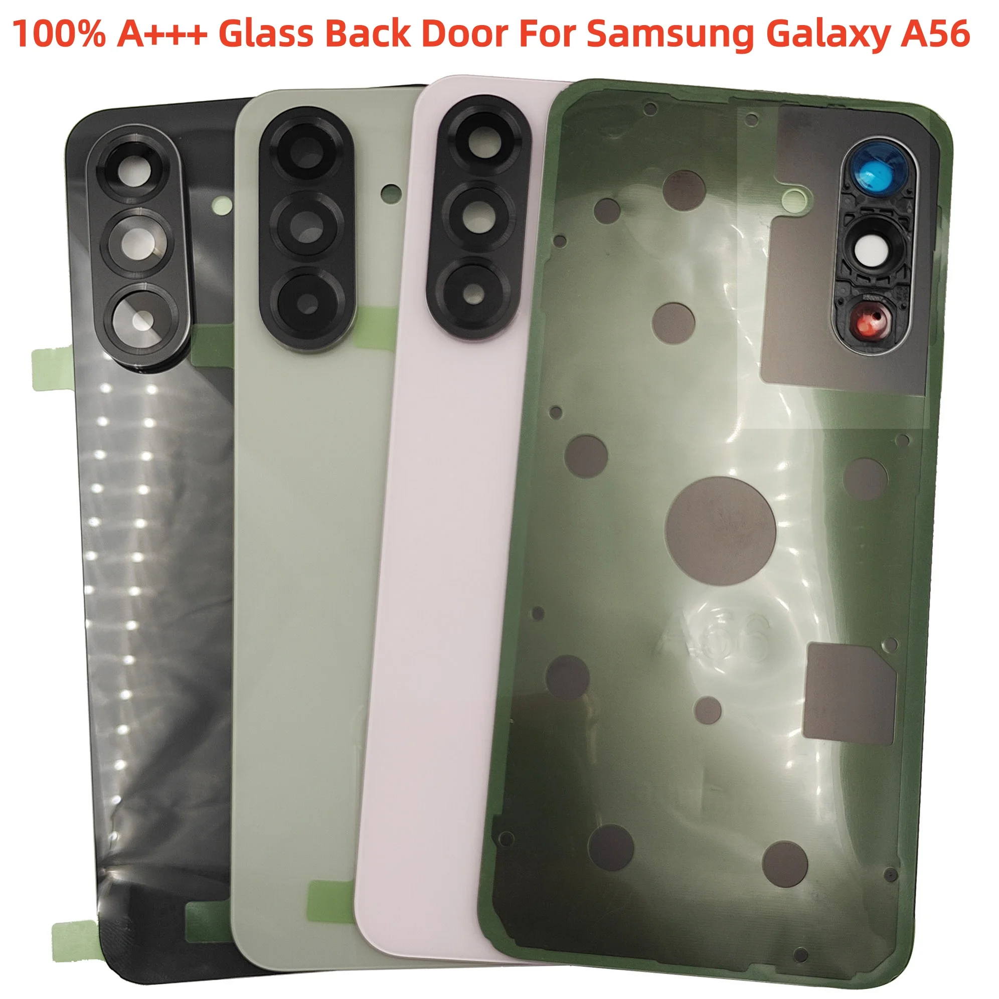 

100% A +++ Стеклянная задняя крышка для Samsung Galaxy A56, крышка батарейного отсека, задний корпус, чехол с объективом камеры, клейкие инструменты, логотип