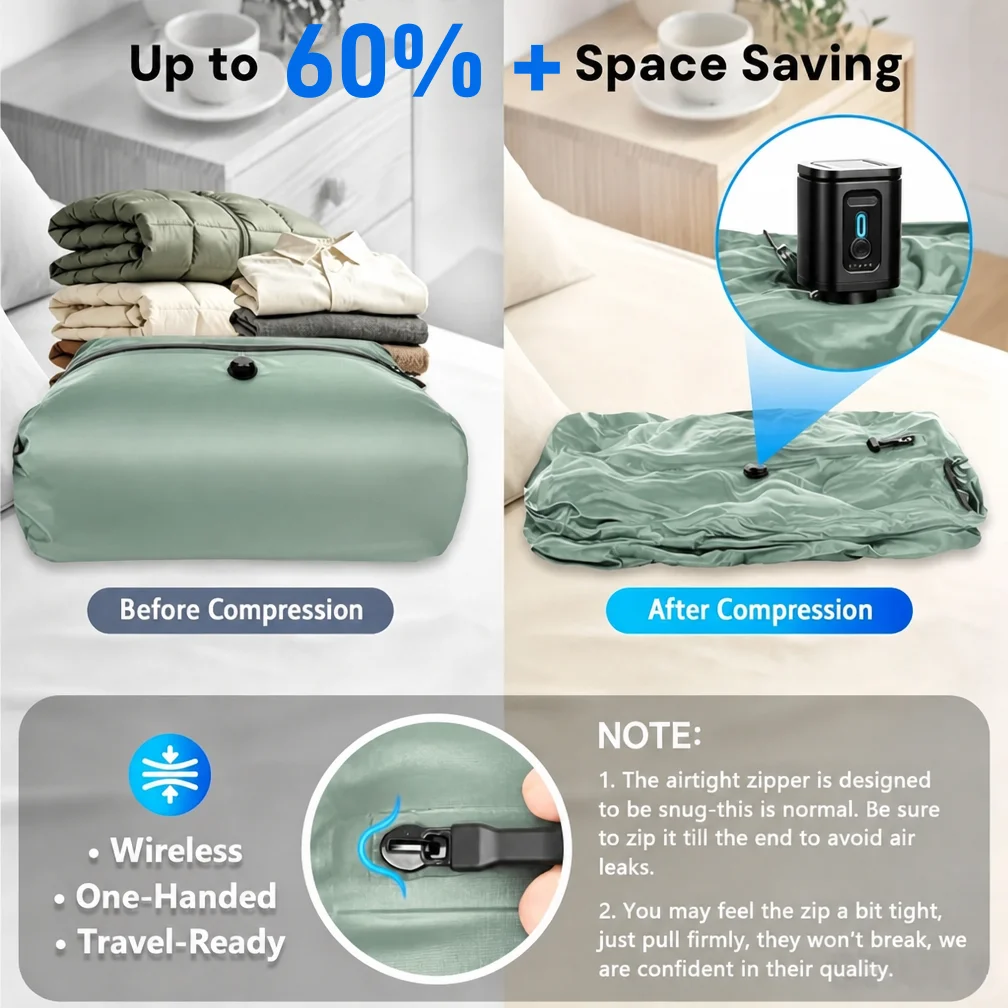 Diagonale Vakuum Kompressionstaschen 34L mit USB-Elektropumpe, Kleiderbeutel Organizer für Kleiderschrank und Reise, Wiederverwendbar, Staubdicht und Abriebfest, 60% Platzersparnis, Ideal für Zuhause und Reisen – Detail 10