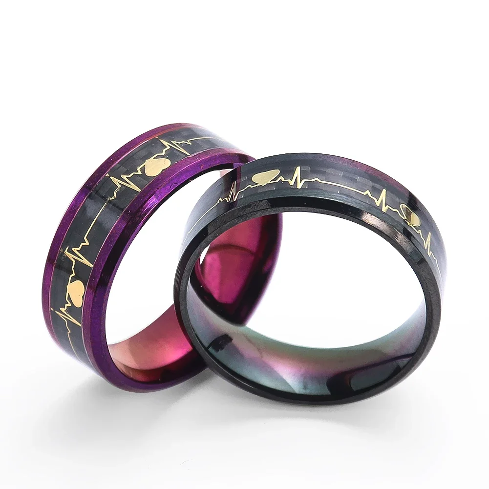 Heart Electrocardiogram Fluctuation Titanium Steel Metal Rings Heartbeat Circular Ring Finger Circlet Wedding Jewelry Couple