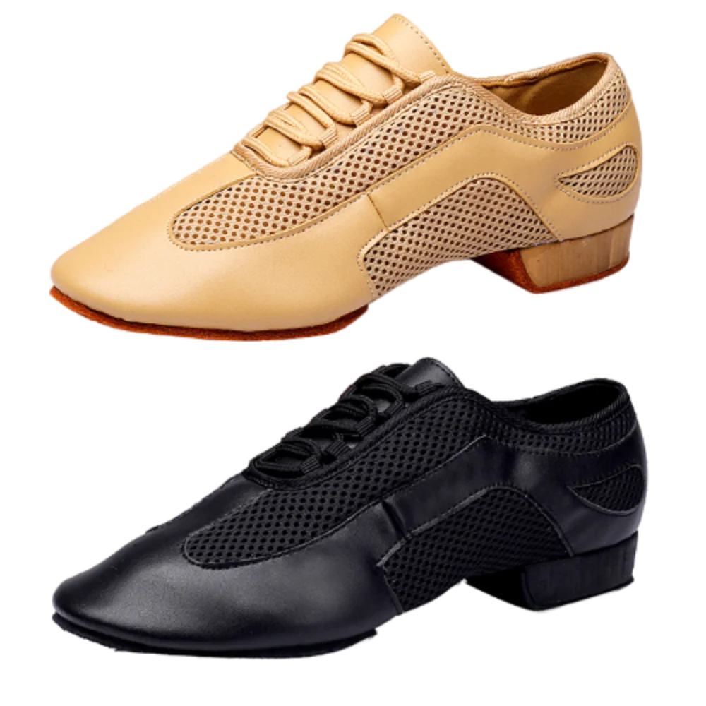Sapatos de couro latino para homens e mulheres, Sapatos de dança de salão, Street Dance Shoes, Outdoor e Indoor, 3.5cm, 5cm Heel, Tan, Black, 46