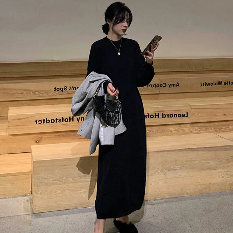 Long Clothes Dresses For Women Crochet Woman Dress Black Evening Knitted Robe Loose Maxi Offer Stylish New In Harajuku Y2k