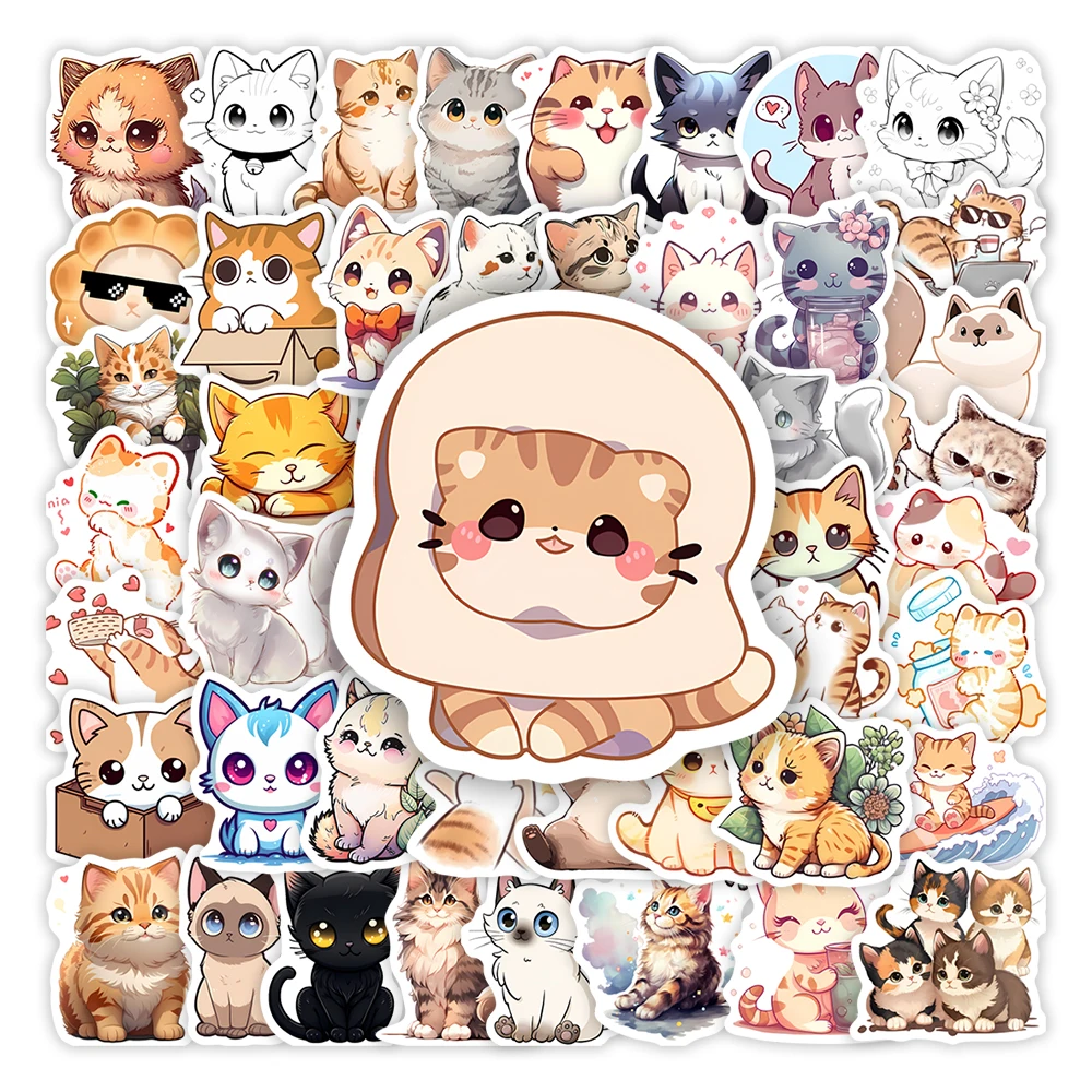 Cute Cartoon Cat Kitten Stickers Funny Toys Gift Decorative Decal for Laptop Phone Scrapbook Journal Bottle Luggage Waterproof