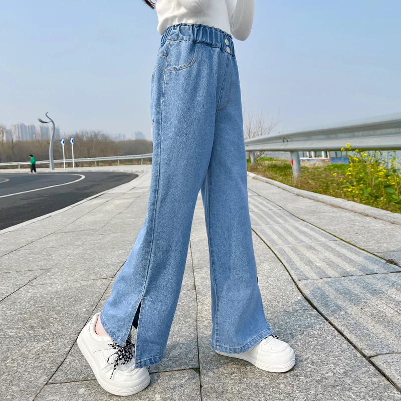 IENENS High Waist Jeans Girl\'s Baggy Jeans Straight Loose Wide-leg Pants Spring and Autumn Korean Fashion Denim Trousers