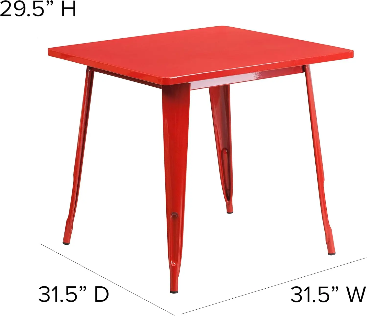 OLIVER Commercial Grade 31.5" Square Red Metal Indoor-Outdoor Table