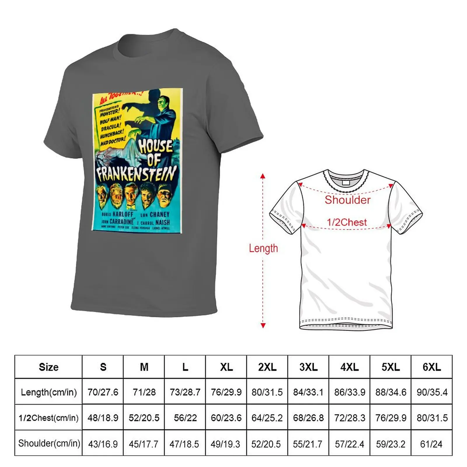 House of Frankenstein B Horror Film Poster Vintage Movie T-Shirt gifts for boyfriend oversizeds graphics Men's clothing