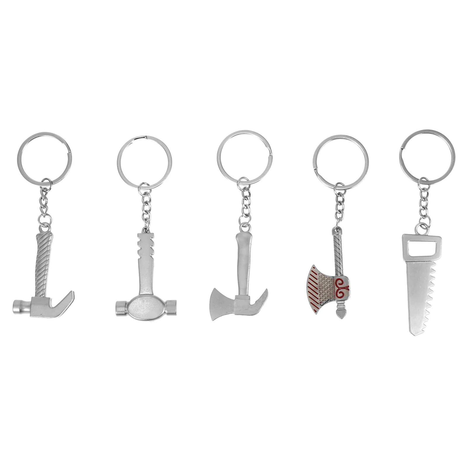 

5Pcs Mini Utility Tool Keychain Metal Hammer Wrench Design Durable Cute Accessories Gifts For Men Zinc Alloy Key Ring Bag