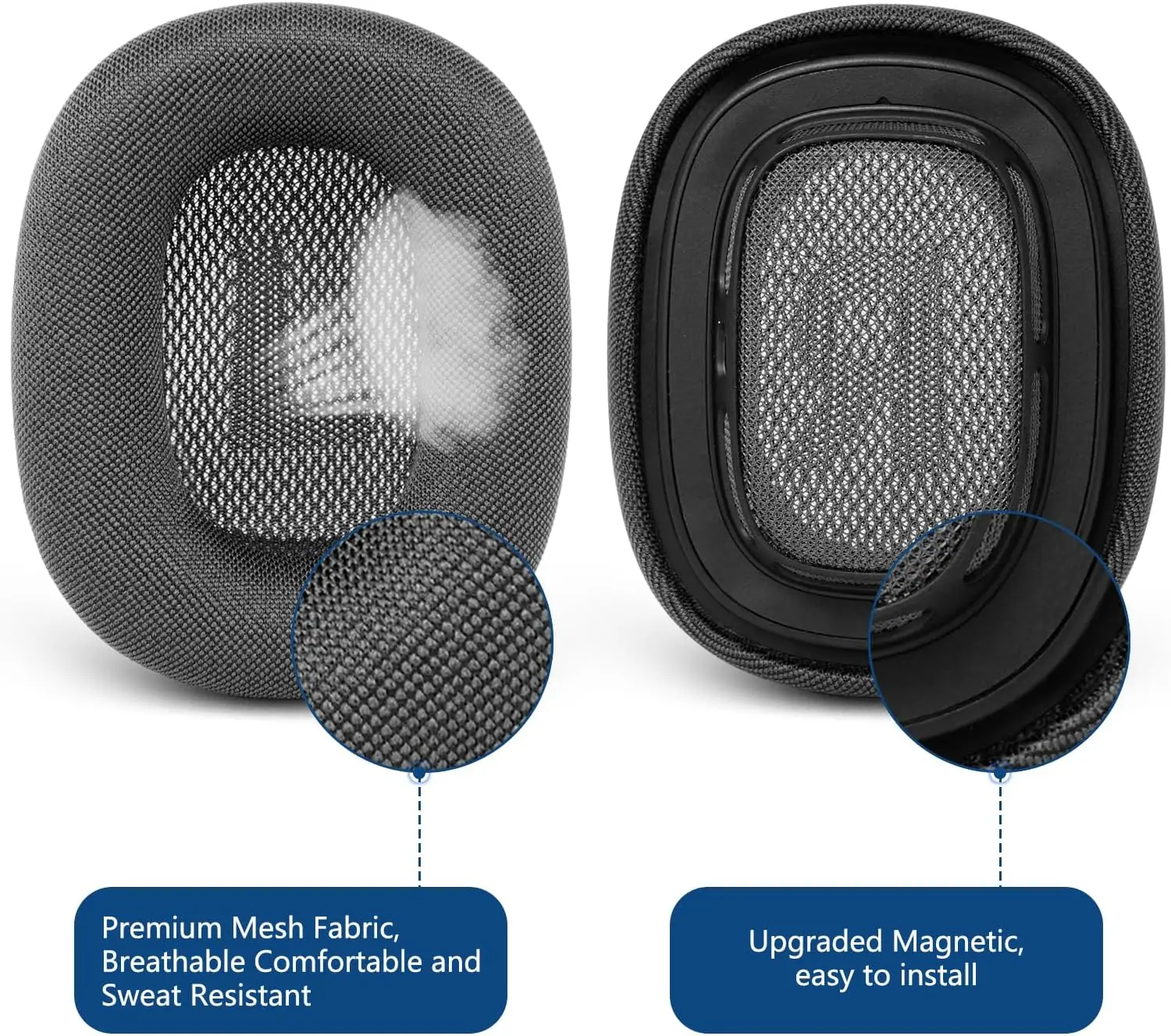 Bantalan telinga pengganti untuk headphone Apple AirPods Max, penutup bantalan telinga kain jala dengan busa memori dan Magn
