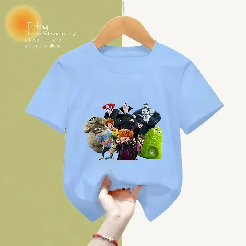 Summer T-shirt Hotel Transylvania Anime Kids Print Boys Girls Short Sleeve Transylvania Cartoon Casual Fashion Top 2024