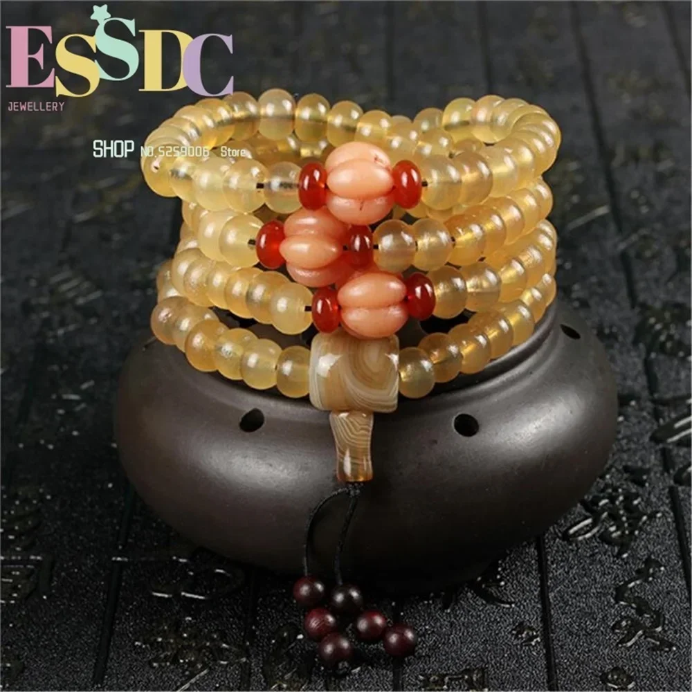New Style Natural Sheep Horn Abacus 6*9mm 108 Strand Bracelet with Camel Bone Pumpkin Beads Mala Women Meditation Necklace