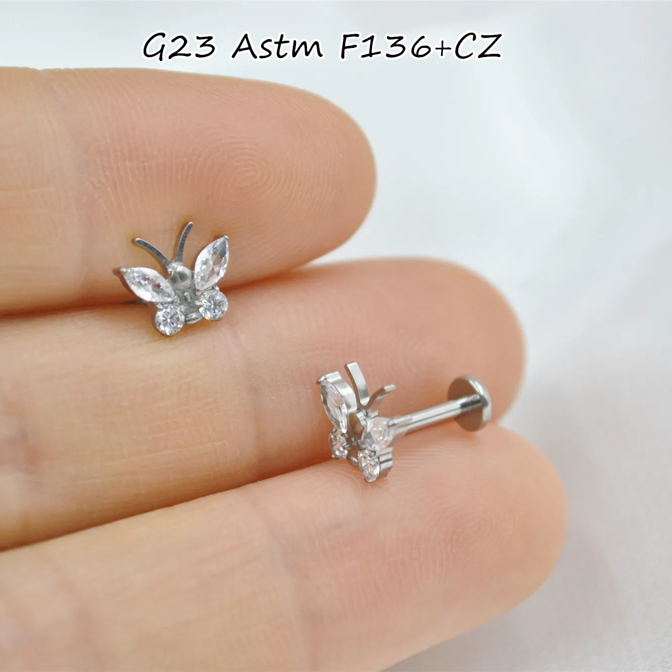 

Lot10pcs G23 Titanium Astm F136 Butterfly CZ Lip Labret Ring Bar Ear Cartilage Helix Rook Tragus Stud 16G Body Piercing Jewelry