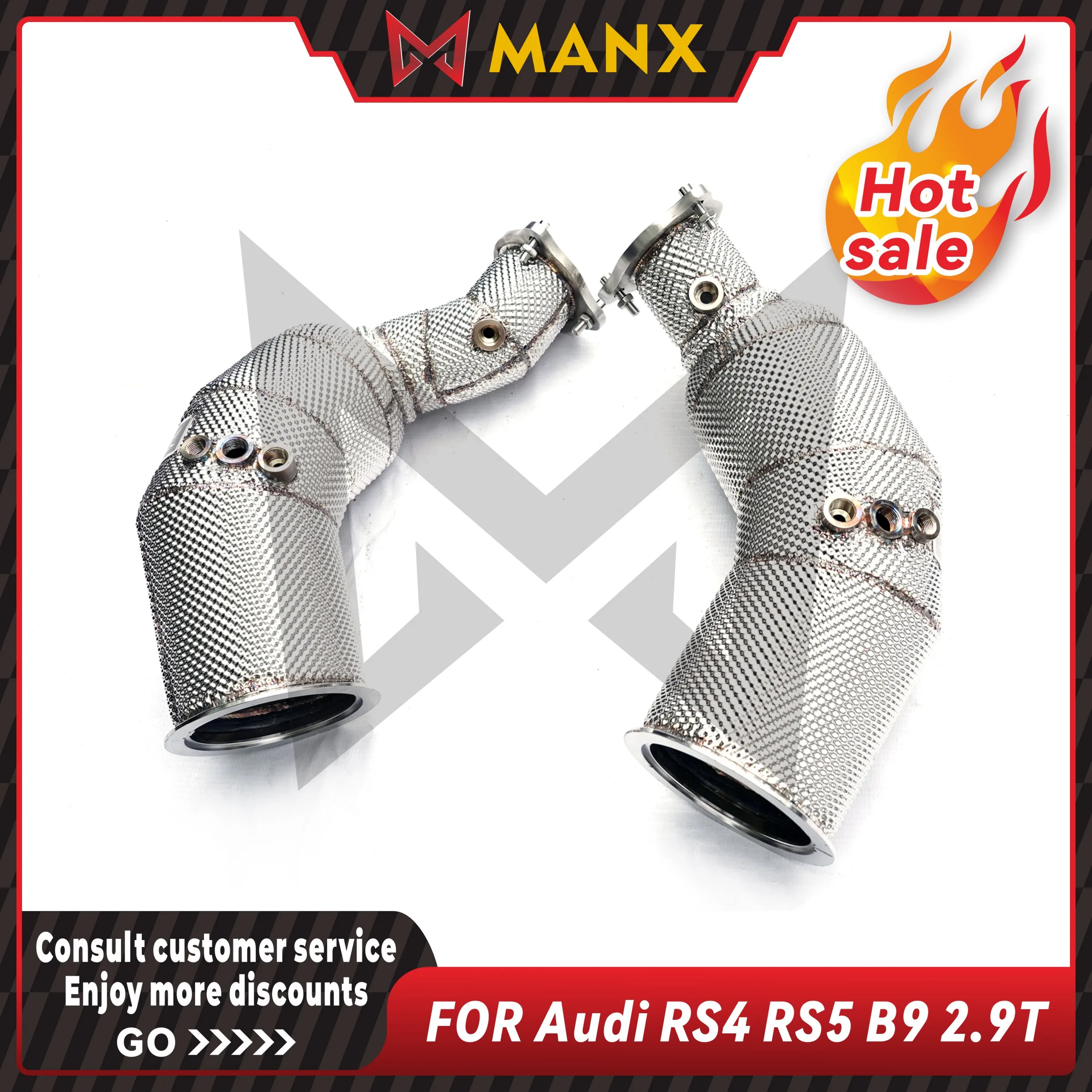 

Catalyzed Downpipe Catless Downpipe for AUDI RS4 RS5 B9 2.9T Stainless steel Performance Exhaust pipe with heat shield