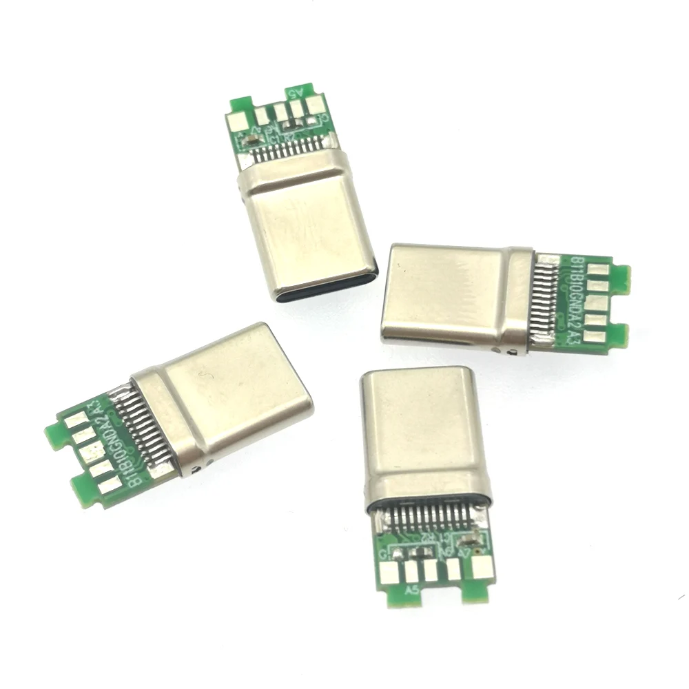 USB 3.0 Tipo C PD Conector de carregamento rápido com placa, soquete masculino, receptáculo através de furos, 8 pinos, suporte PCB Board