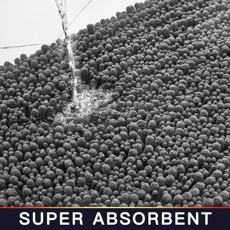 Large Bathroom Rug Non Slip Bath Mat (72x24 Inch Grey) Water Absorbent Super Soft Shaggy Chenille Machine Washable Dry