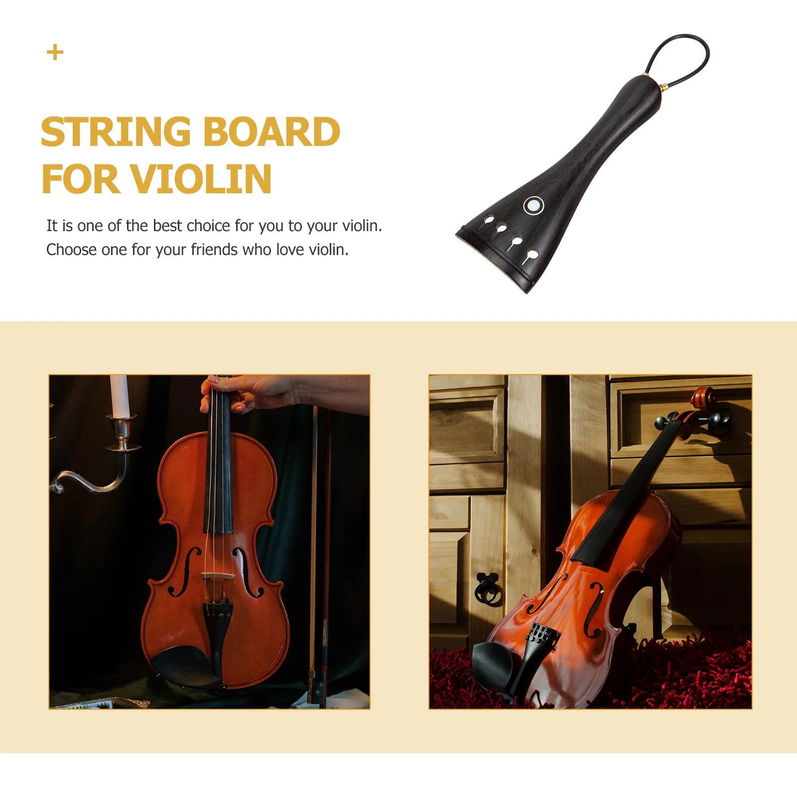 

1 set 1 Set Violin Wooden String Board Ebony Fiddle Tailpiece Replacement Part Durable Instrument Accessory Practical Tail Rope