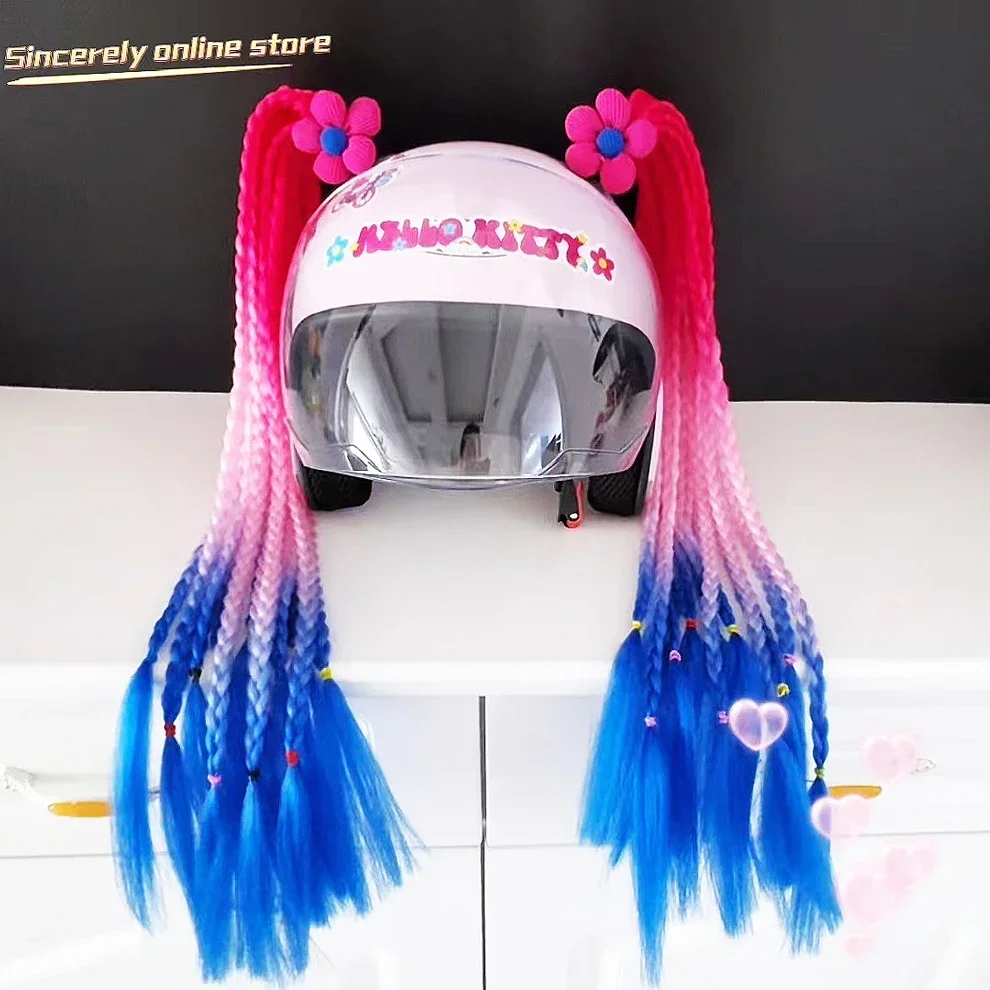 2pcs Motorcycle Helmet Braids Woman Wigs 164 Colors Braids For Moto Cycling Skiing Helmets Decor Twist Dual Pigtail Ponytail