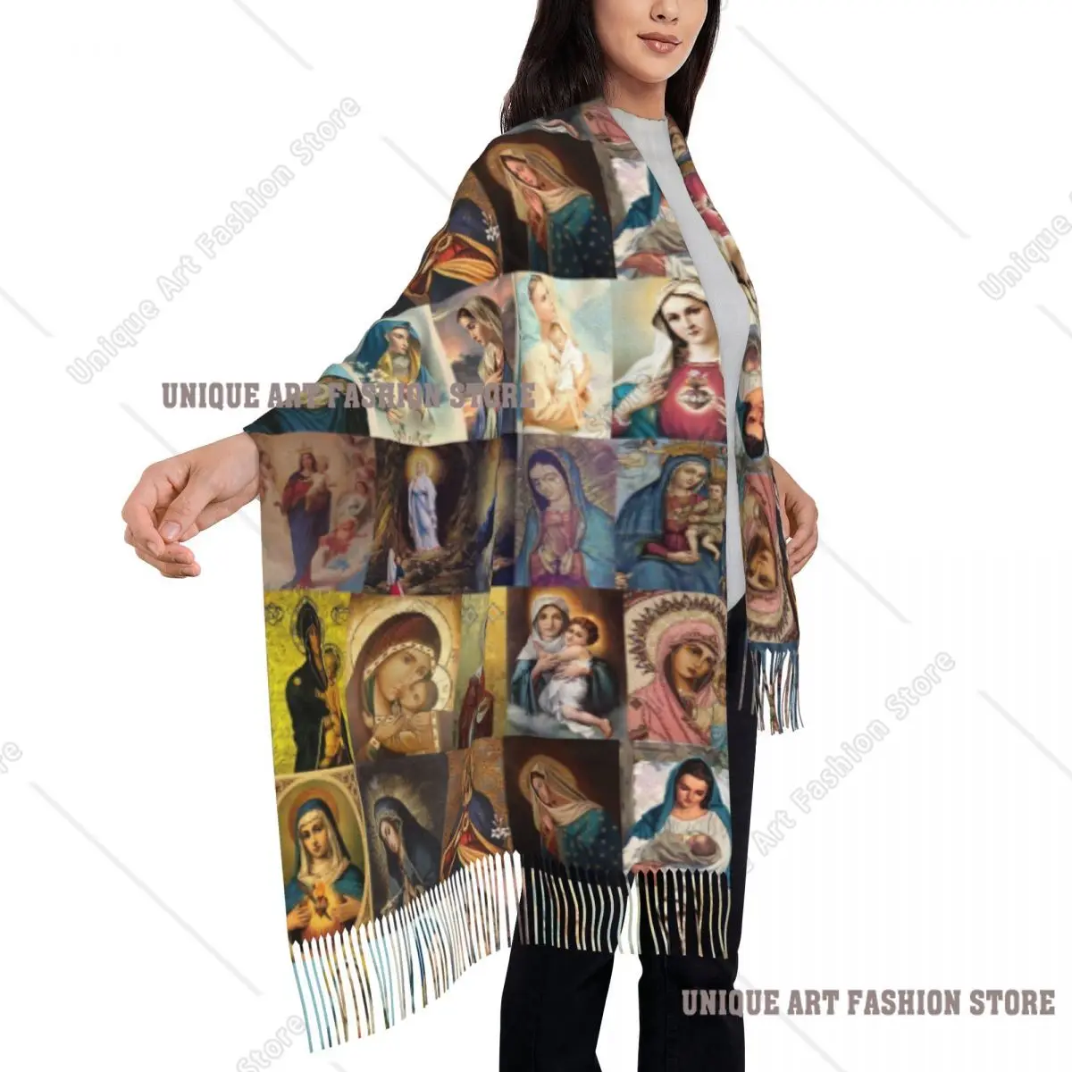مخصص الإناث كبيرة مريم العذراء الأوشحة النساء الشتاء سميكة الدافئة شرابة شال يلتف وشاح المسيحية الكاثوليكية #4