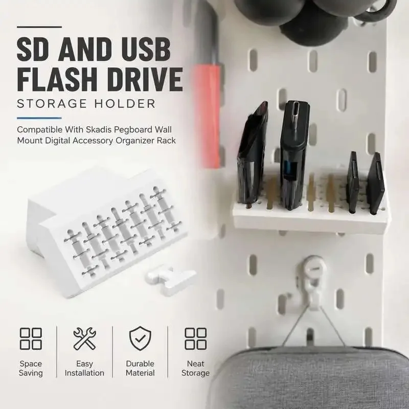 Skadis Pegboard Wall Mount Digital Accessory Rack SD Card USB Flash Drive Storage Holder