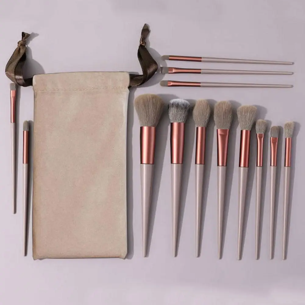13 Pcs Champagne Gold Makeup Brushes Complete Set of Foundation Loose Powder Blush Concealer Eye Shadow Professional Set