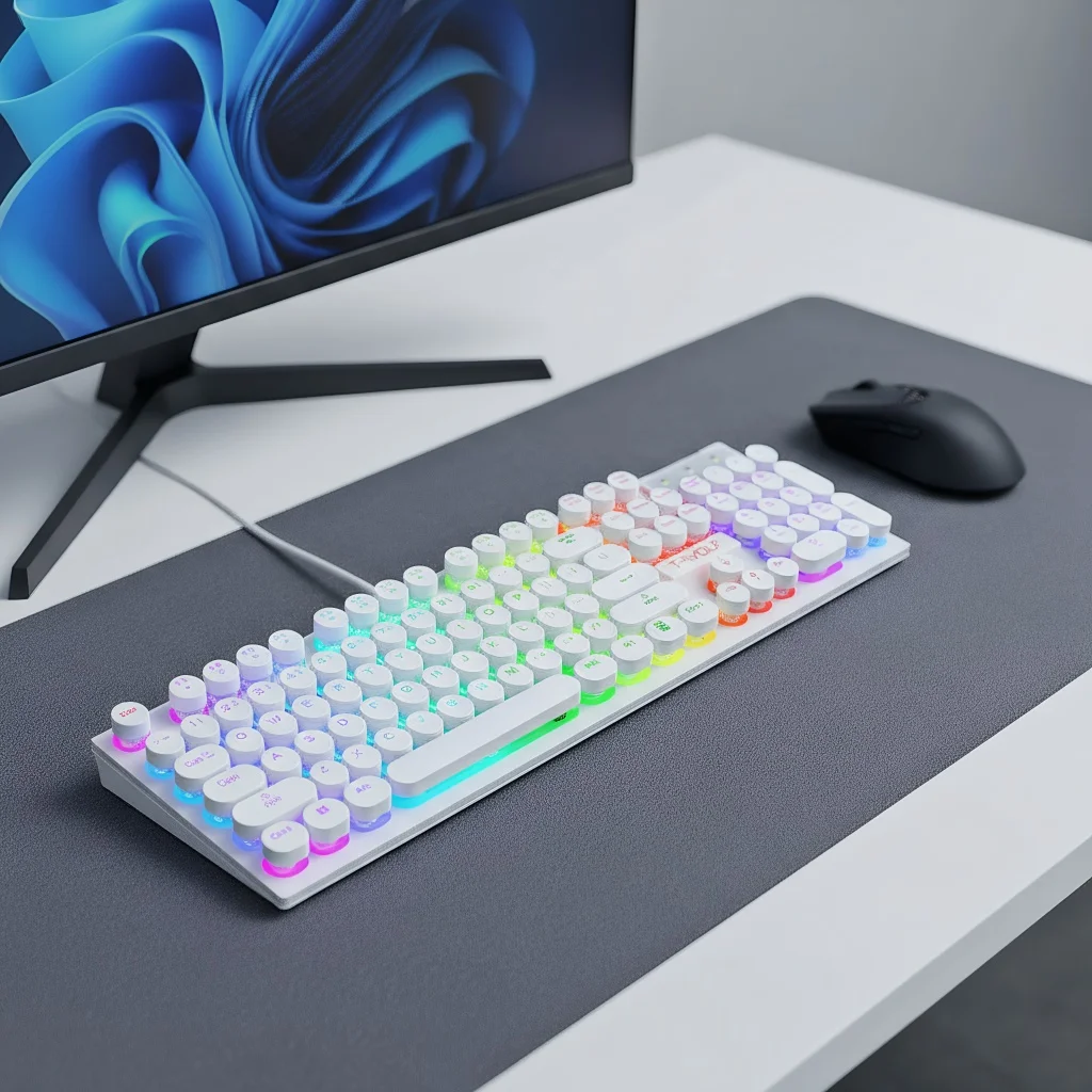 T-WOLF T80 Punk-toetsenbord met ronde toetsen, bedoeld voor gaming, bedraad via USB, RGB-regenboogverlichting, stille toetsen met een zachte aanraking, geschikt voor pc, desktop en laptop.