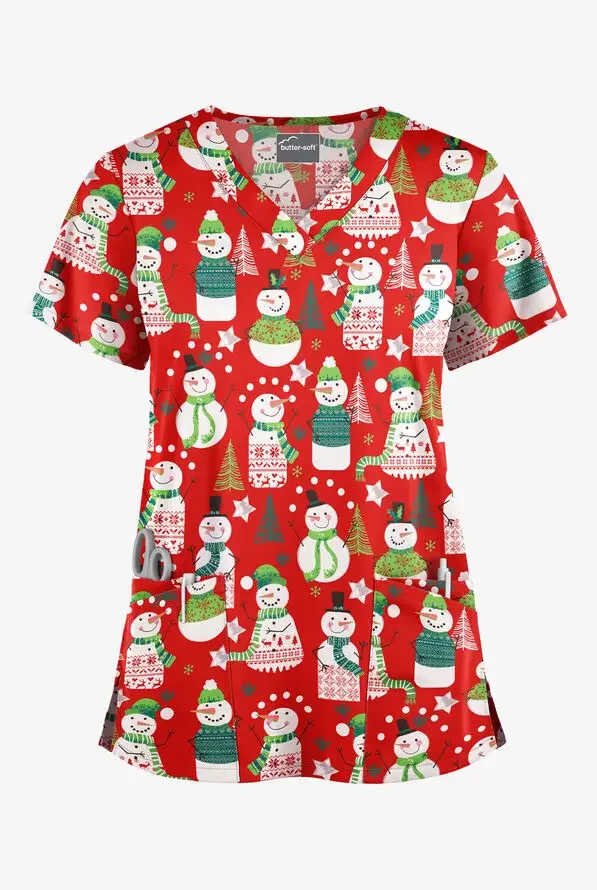 ثوب جراحي لطيف للسيدات بطباعة سنوبي عصري على شكل حرف V لممرضة الأسنان بأكمام قصيرة فستان سرير بيطري للسيدات