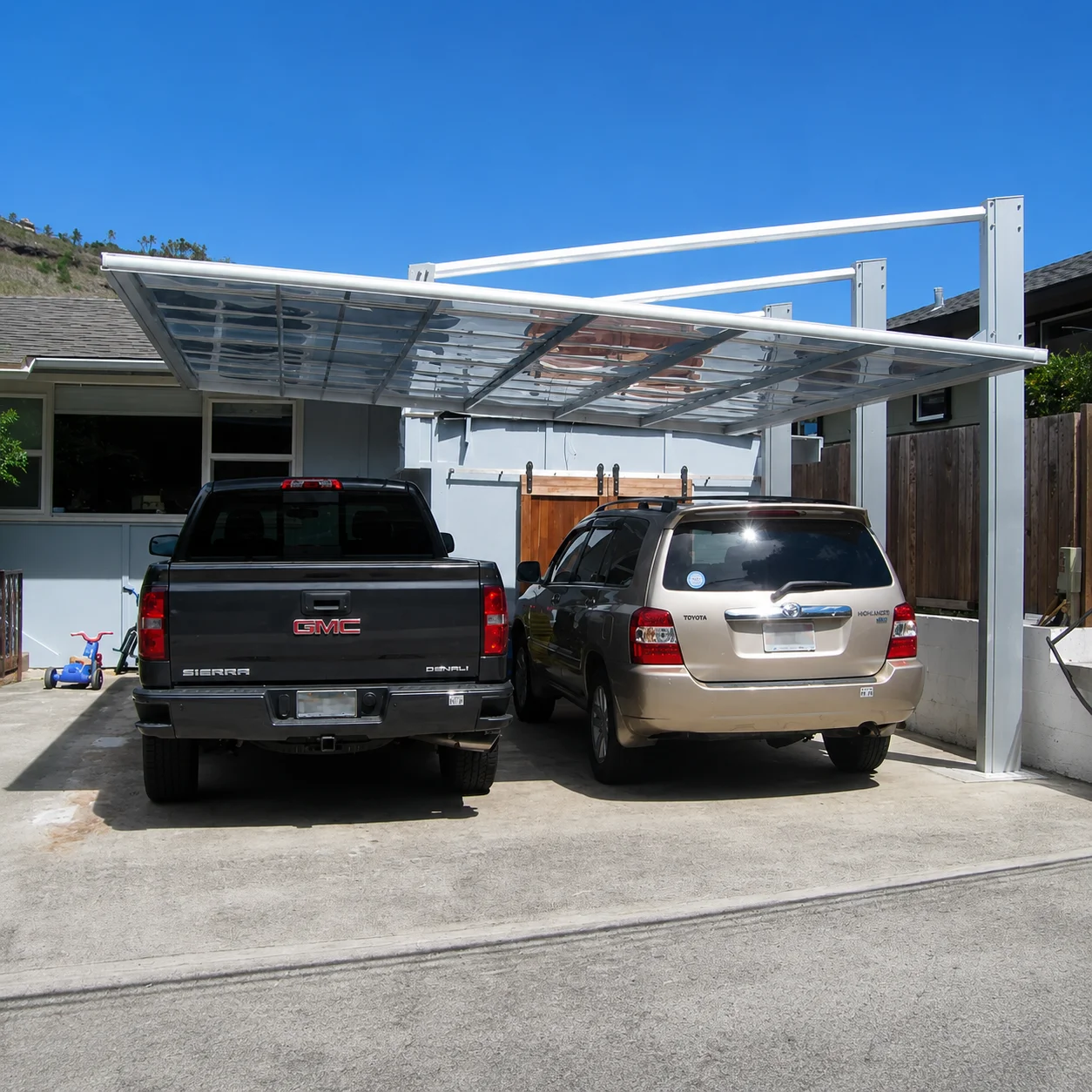 European Style Sloped Aluminium Carport Polycarbonate Roof Commercial Project Parking Canopy For Self-built House Villa
