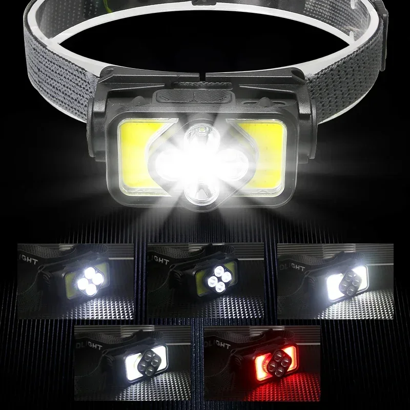 Bright Mini COB/LED Wave Sensor Headlamp Portable Type-C Charging Capacity Display Outdoor Night Fishing Waterproof Head Lamp