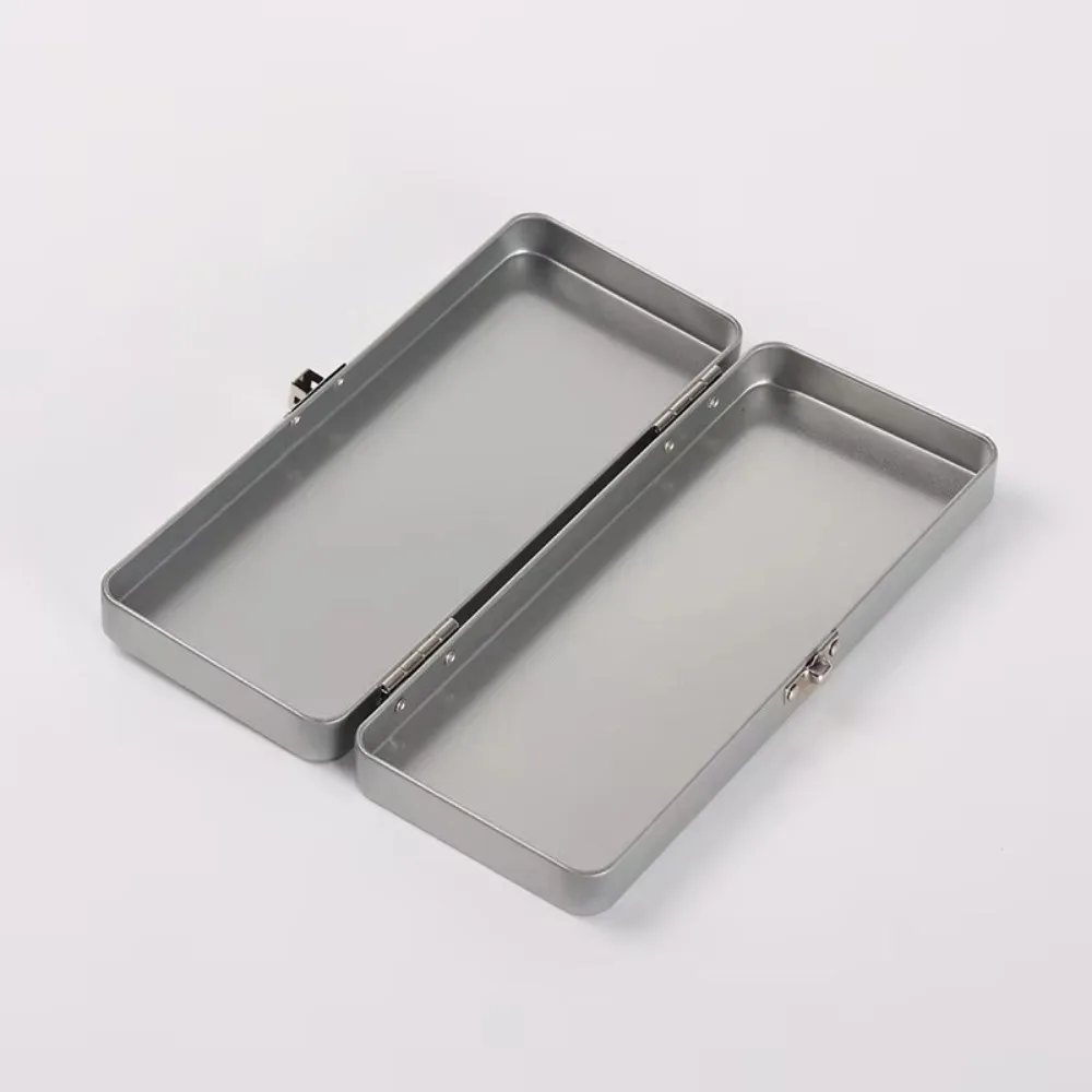 New Rectangle Metal Storage Box Silver Iron Metal Buckles Box Flip Cover with Lock Empty Hinged Box Solid Water Colour Box