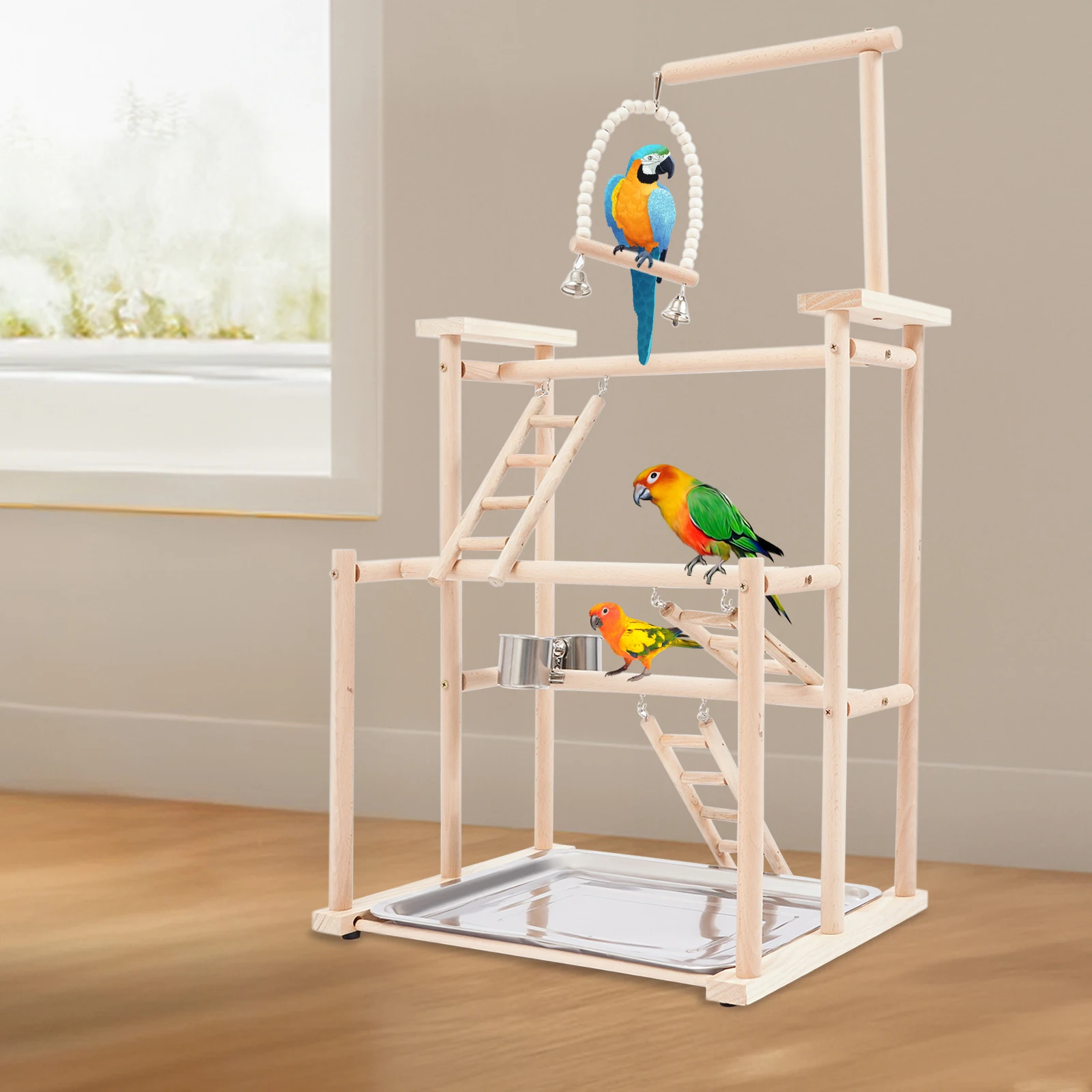 

Beech Wood Parrots Rack Bird Playing Stand for Canaries, Parrots, Sparrows