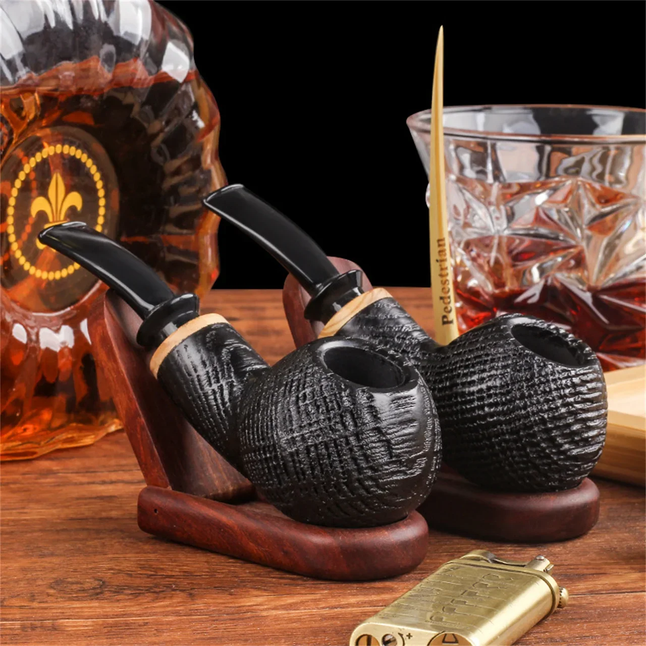 Bent Tobacco Smoking Army Wood Cut Black Gift Pipe Filter With Handmade 3mm Accessory Mount Handle Type Gentleman Oak Retro