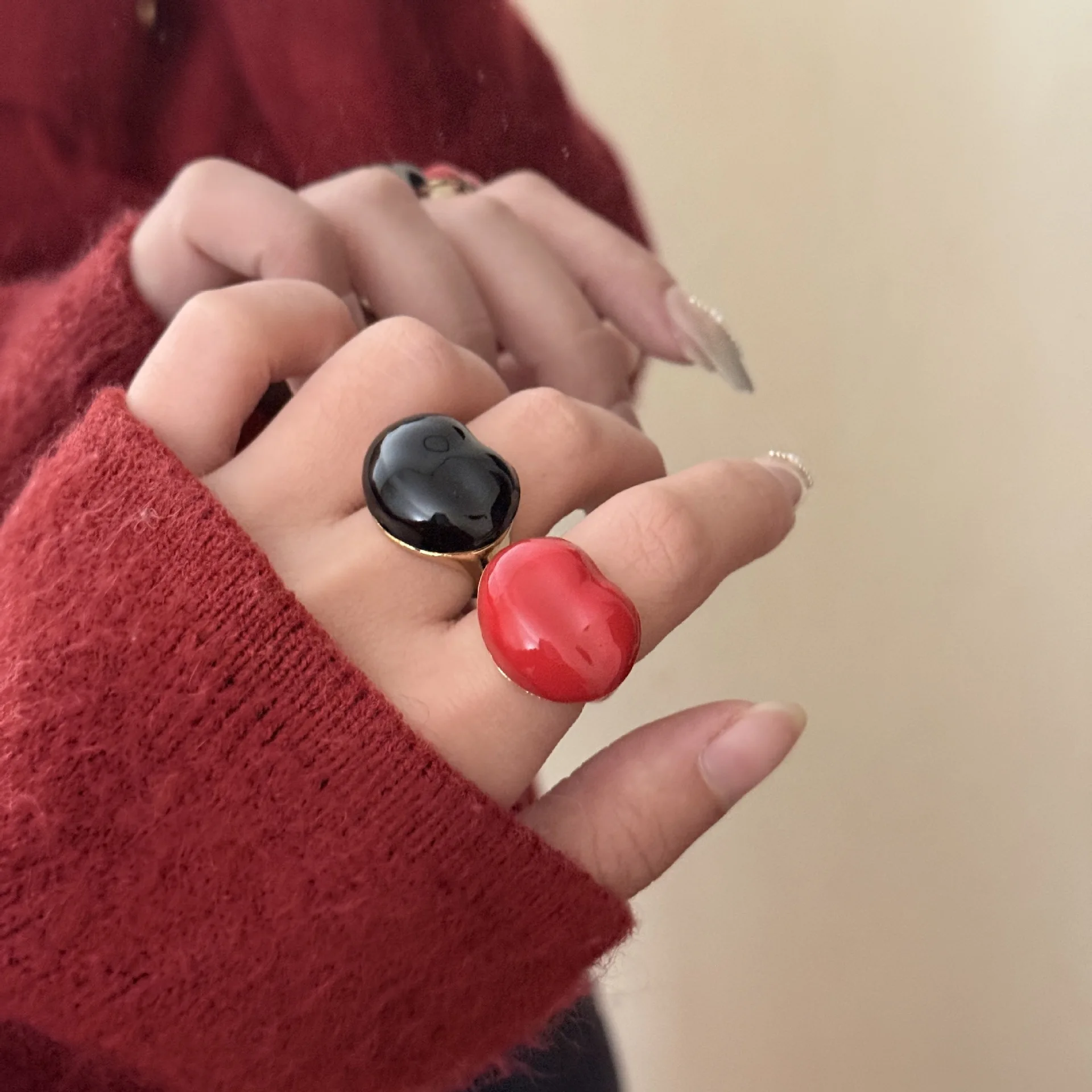 Colorful Oil Dripping Enamel Ring Irregular Crystal Lips Shaped Rings for Women Girls Sweet Cute Finger Jewelry Gift