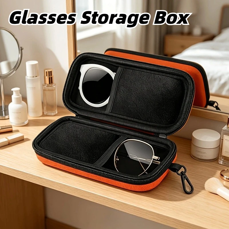 New Durable Two-Compartment Eyeglass Case Shock-Resistant Pressure-Resistant Portable Sunglass Case with Zipper Design