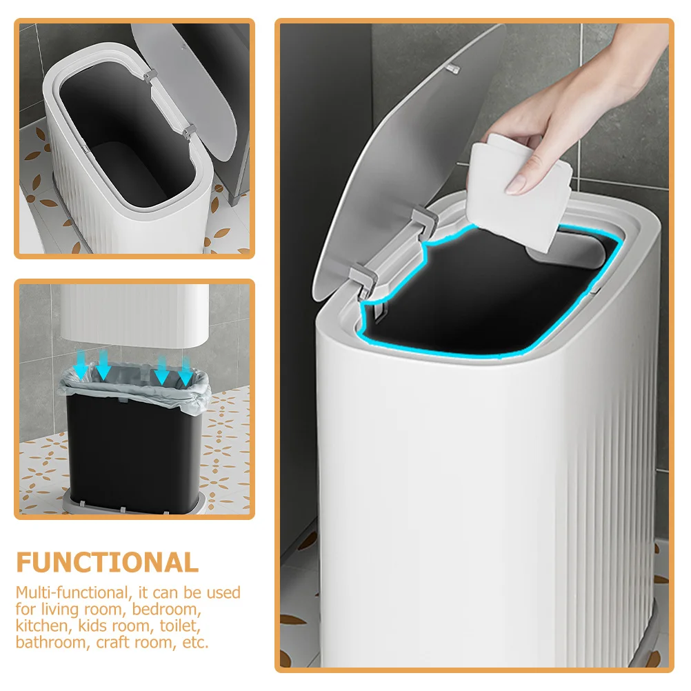 

Press Type Trash Can Slim Design Bathroom Wastebasket Narrow Garbage Bin For Bedroom Kitchen Office Household Waste Container
