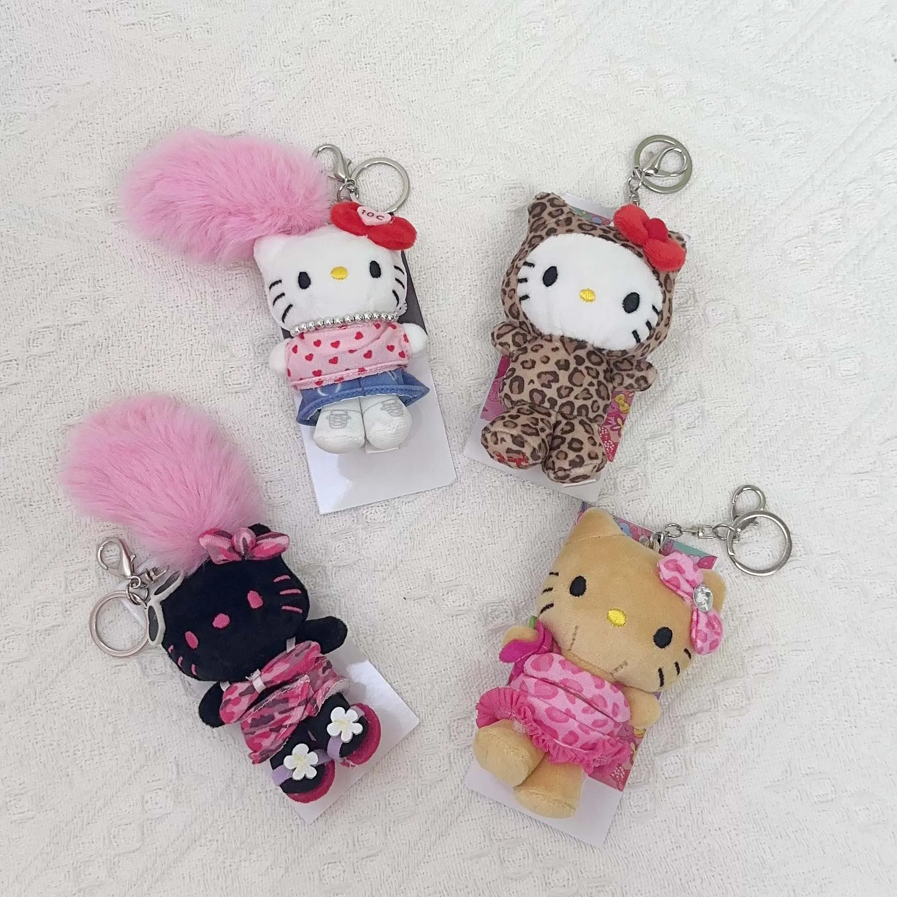 

Черная кожаная кожа Hello Kitty, розовый леопардовый купальник, стиль, плюшевые игрушки, подвеска, милый ангел, котенок, мягкая кукла, брелок для ключей