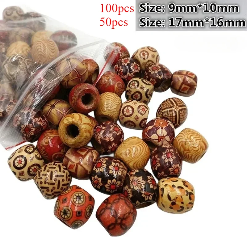 100pcs 10mm/17mm Printed Wooden Beads