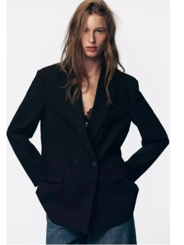 

Casual Sle Double Breasted Suit Jaet for Women Loose Fit Commute Wear Autumn 2025 Polyester Fiber Large Size Coat