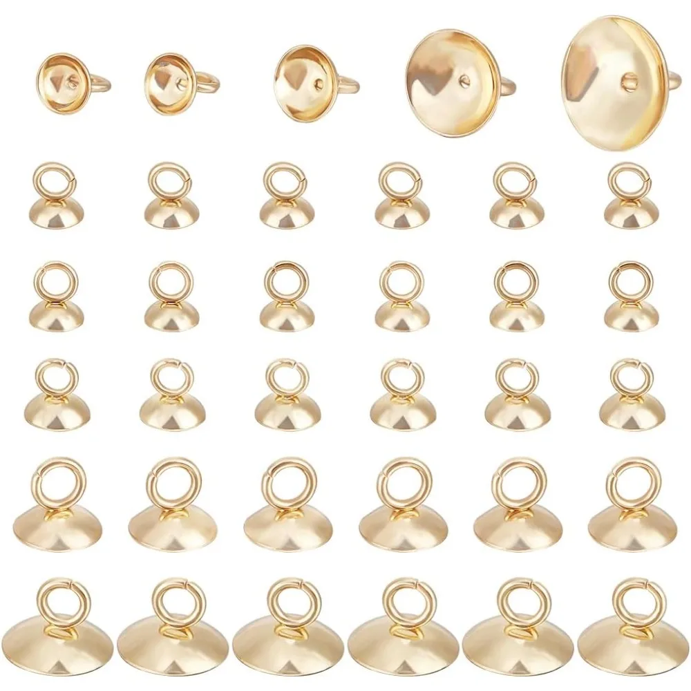 

110Pcs 5 Size Real 18K Gold Plated Round Bails Clasp 304 Stainless Steel Clasp Bead Caps with Loop for Jewelry Making Gold Hole